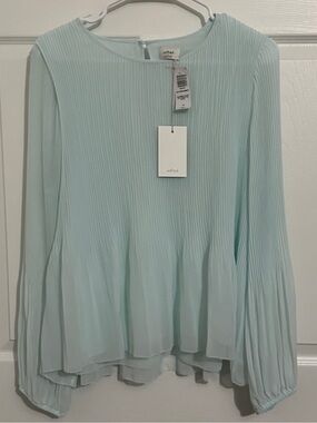 Wilfred Mint Green Pleated "daydreamer"  Long-Sleeve Blouse Sold out online Sz.L